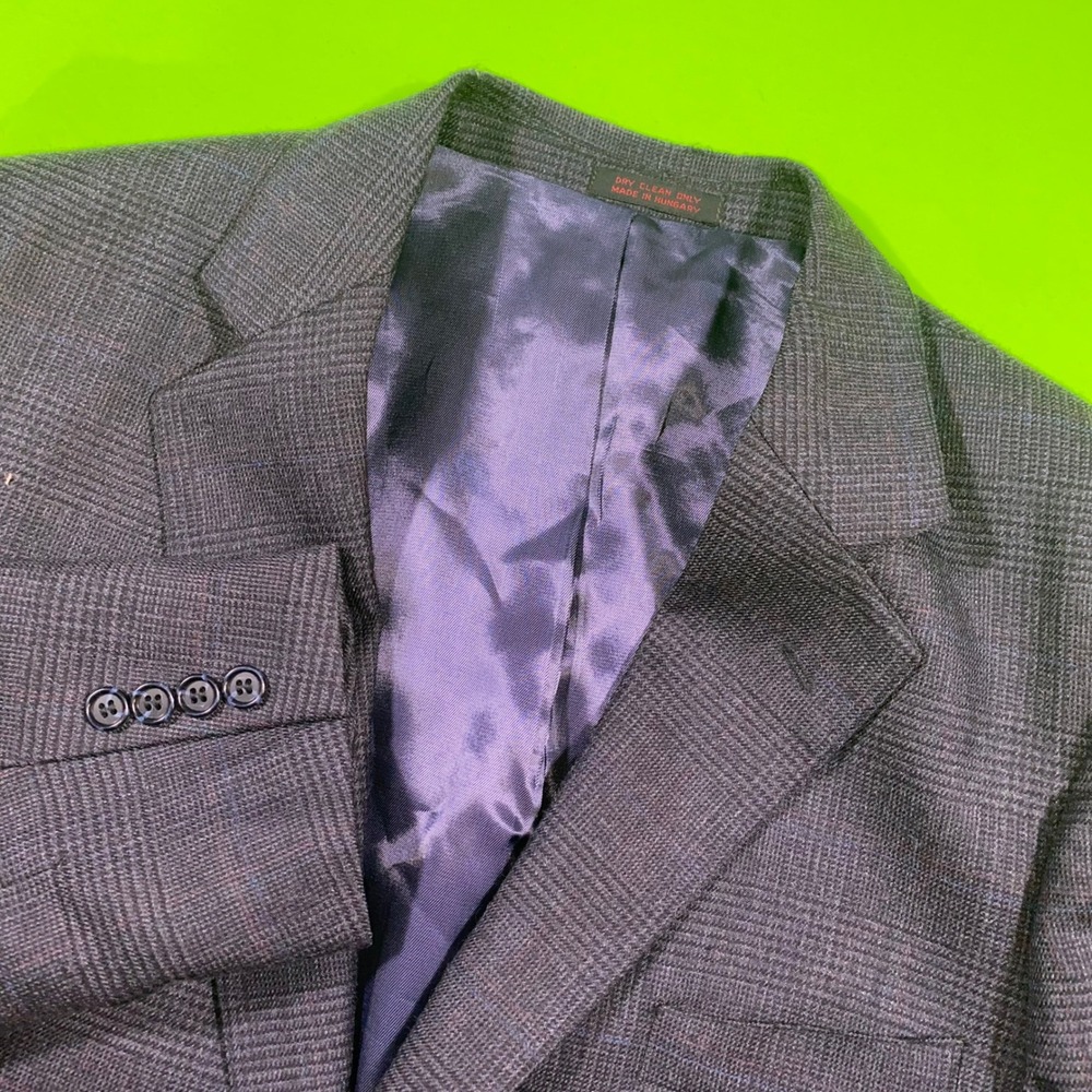 Alexander Shields Mens 37R Navy Blue Glen Plaid 100% Pure Wool Blazer Sport Coat